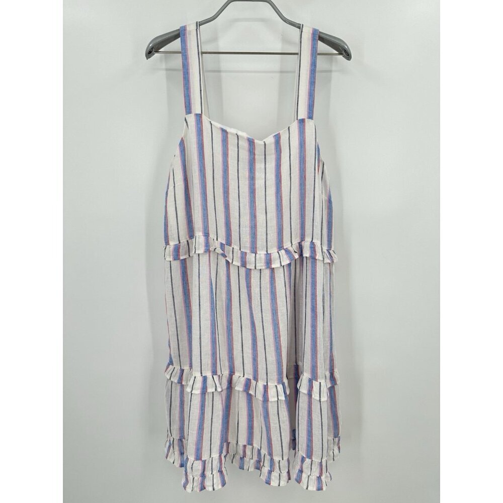 Rails Sandy Tahiti Stripe Sleeveless Tiered Mini Dress size L Large LINEN/RAYON